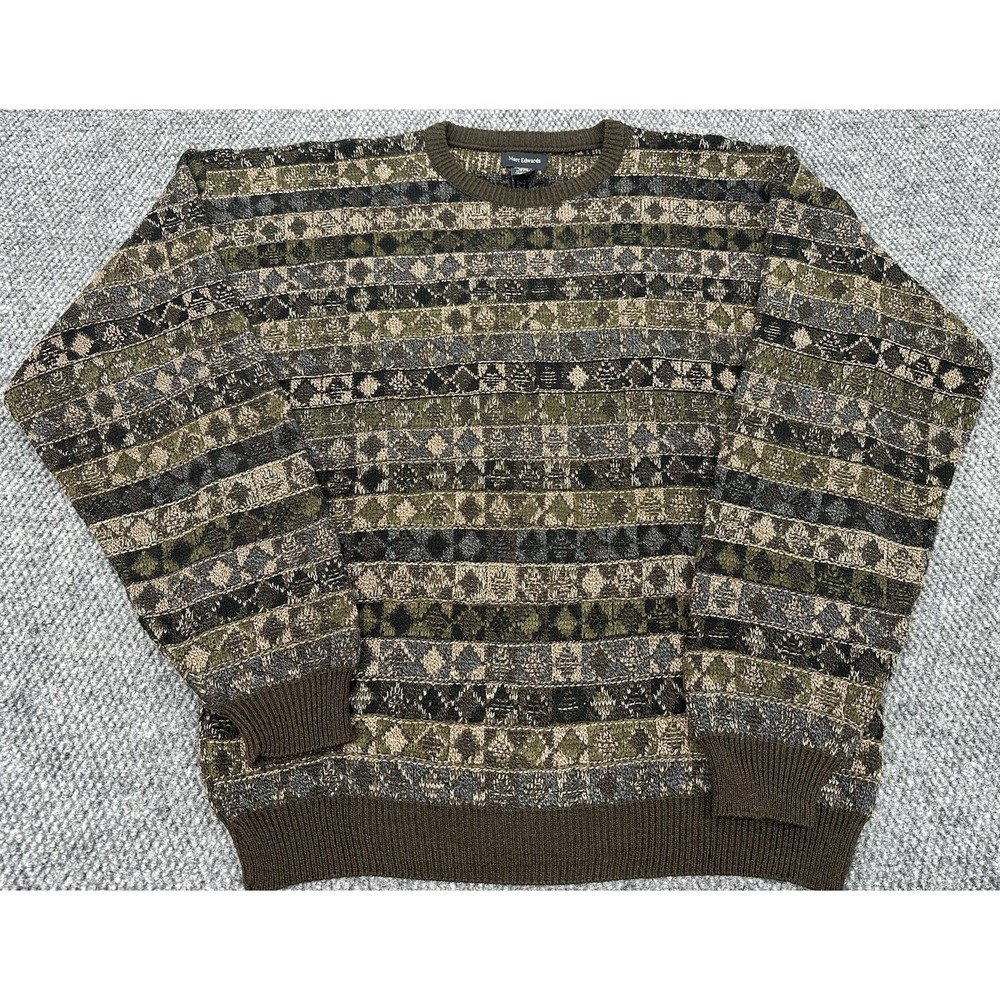 Vintage Marc Edwards Sweater Men's XL Crewneck Pullover Geometric Abstract 3D